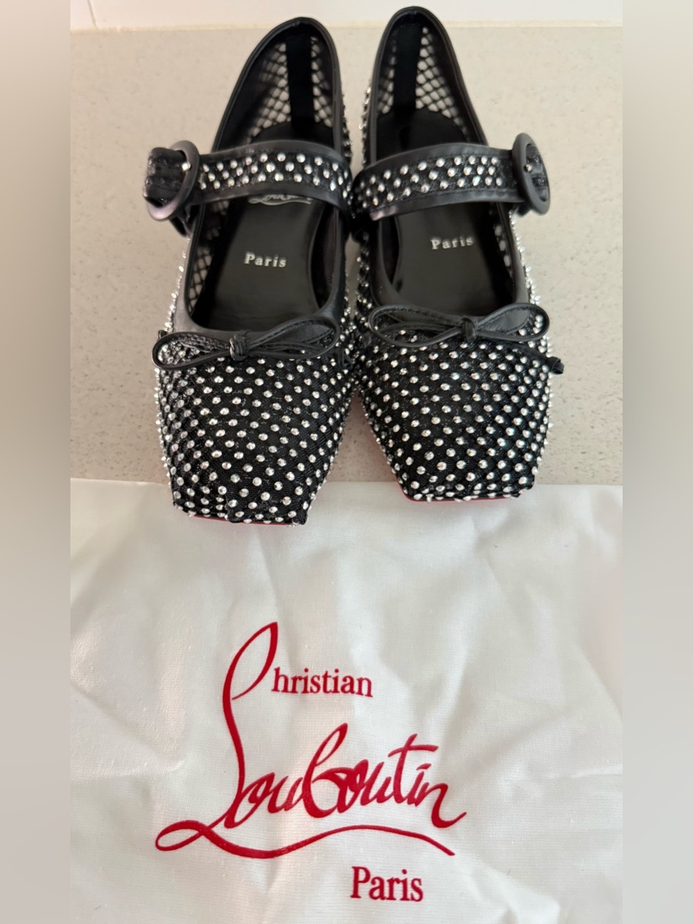 Christian Louboutin Mamastrapitna Crystal Embellished Mesh Flats Size 39 /9